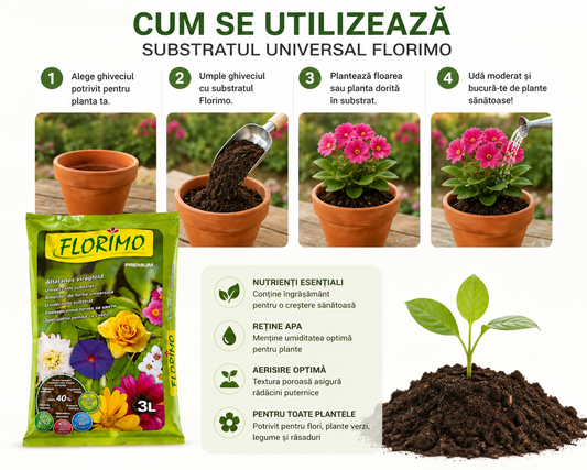 Substrat Universal FLORIMO Premium 3L – Pământ pentru Flori și Plante